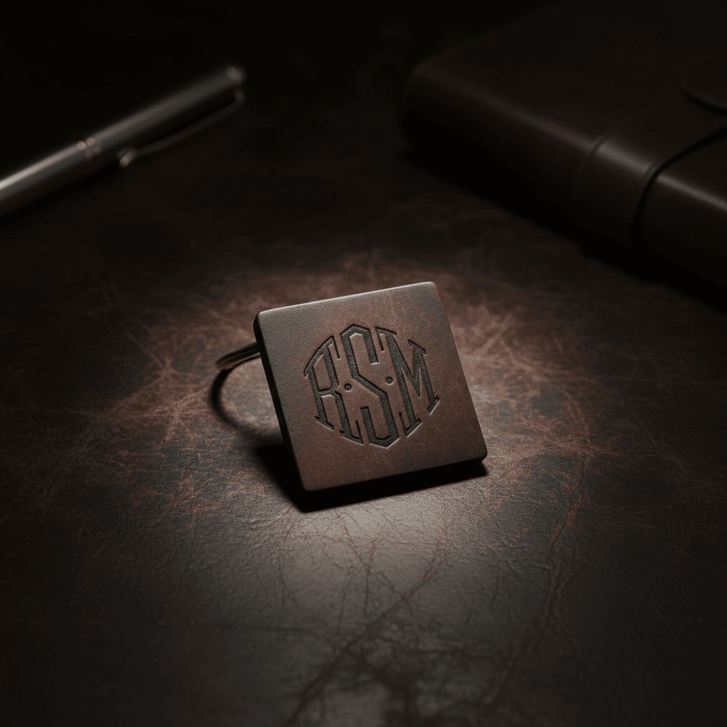 Custom engraved leather keychain with monogram